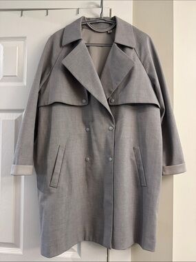 Halogen Gray Double-Breasted Trench Coat